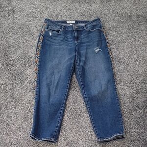 Women's Blue Jeans with Multicolor Side Stripes